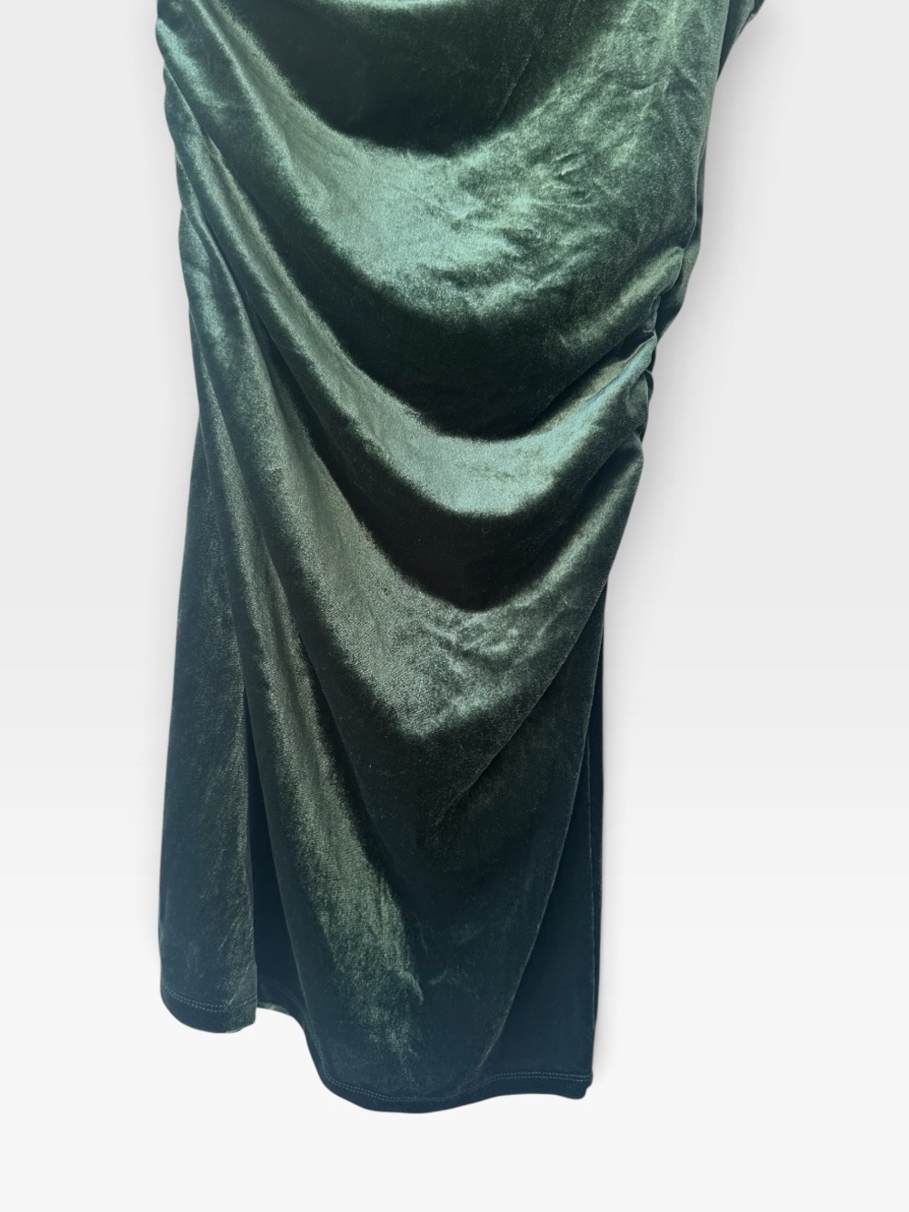Commense One-Shoulder Velvet Mini Dress - Dark Green - Picture 3 of 11